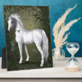 Weißes Pferd im Wald mit Vögeln Fotoplatte (Seite)