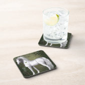 Weißes Pferd im Wald mit Vögeln Untersetzer (Rechte Seite)