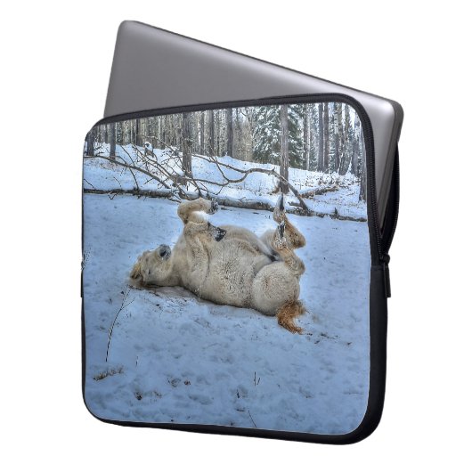 Weißes Pferd im Winterschnee Laptopschutzhülle (Vorderseite Links)