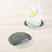 Weißes Pferd in Bäumen Sandstein Untersetzer (Seite)