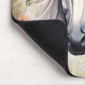 Weißes Pferd in Blumen. Mousepad (Ecke)