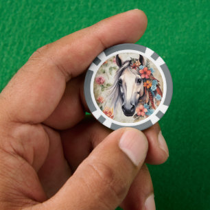 Weißes Pferd in Blumen. Pokerchips