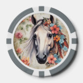 Weißes Pferd in Blumen. Pokerchips (Vorderseite)