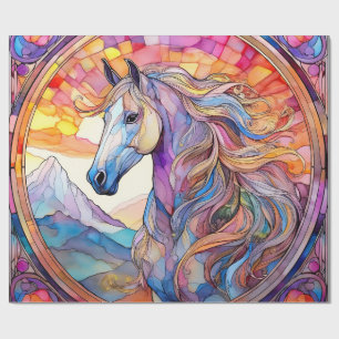 Weißes Pferd in Buntglas Geschenkpapier