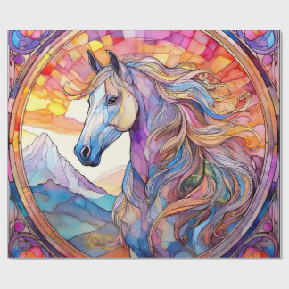 Weißes Pferd in Buntglas Geschenkpapier