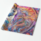 Weißes Pferd in Buntglas Geschenkpapier (Ungerollt)