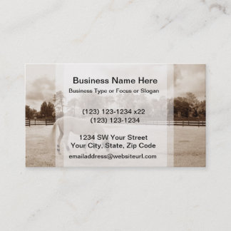 weißes Pferd in der Weide Sepia weiden lassend Visitenkarte