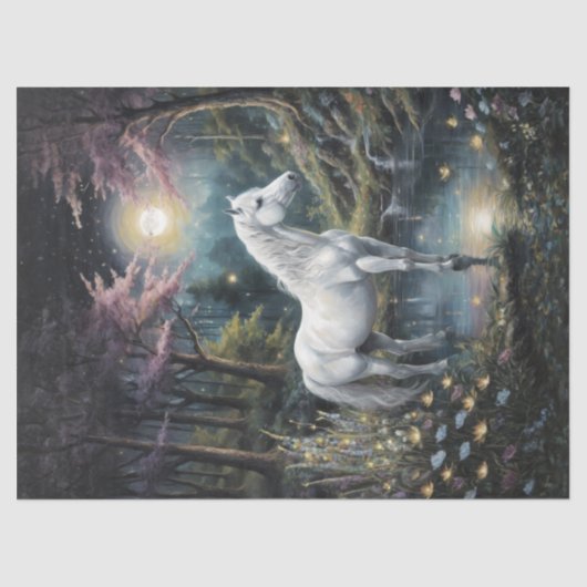 Weißes Pferd in einer Friedlichen Oase Seidenpapier (Vorderseite)