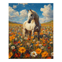 Weißes Pferd in einer Wildblütensymphonie