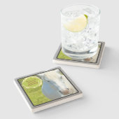 Weißes Pferd in Kamera/Pferdegefühl Steinuntersetzer (Seitenansicht)