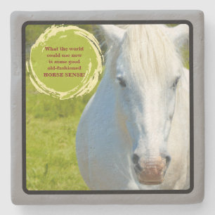 Weißes Pferd in Kamera/Pferdegefühl Steinuntersetzer