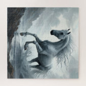Weißes Pferd läuft durch Wasser Puzzle (Horizontal)