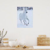 Weißes Pferd läuft im Schnee Poster (Küche)