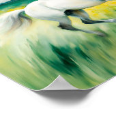 Weißes Pferd läuft über die Wiese Poster (Ecke)