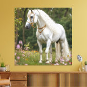 Weißes Pferd mit blühender Mane Leinwanddruck (Insitu (Wohnzimmer))