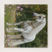 Weißes Pferd mit blühender Mane Puzzle (Horizontal)