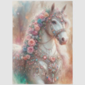 Weißes Pferd mit Blumen Decoupage Seidenpapier (Vorderseite)