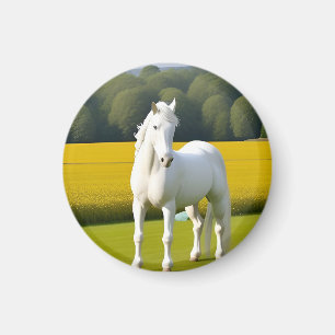 Weißes Pferd mit Blumengarten Magnet