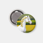 Weißes Pferd mit Blumengarten Magnet (Vorderseite/Rückseite)