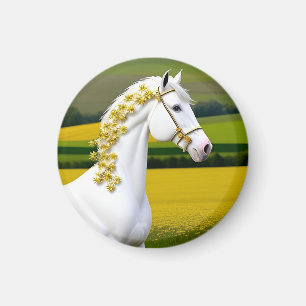 Weißes Pferd mit Blumengirlande Magnet
