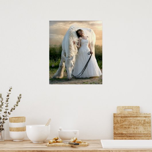 Weißes Pferd mit Bride Poster (Küche)