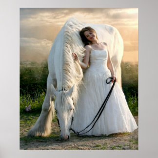 Weißes Pferd mit Bride Poster