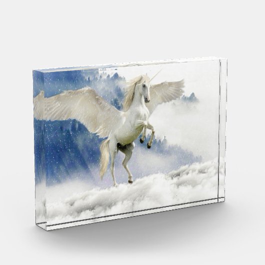 Weißes Pferd mit Flügeln Fotoblock (Links)