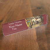 Weißes Pferd mit Hunden/CADUCEUS VETERINÄRSYMBOL Namensplakette (Seite)