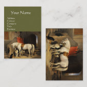 Weißes Pferd mit Hunden, grün Visitenkarte (Vorne/Hinten)