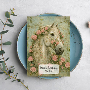 Weißes Pferd mit Rosen Karte