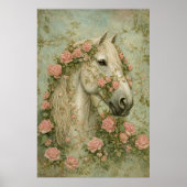 Weißes Pferd mit Rosen Poster (Vorne)