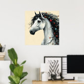 Weißes Pferd mit Weihnachtsbaum Poster (Heimbüro)