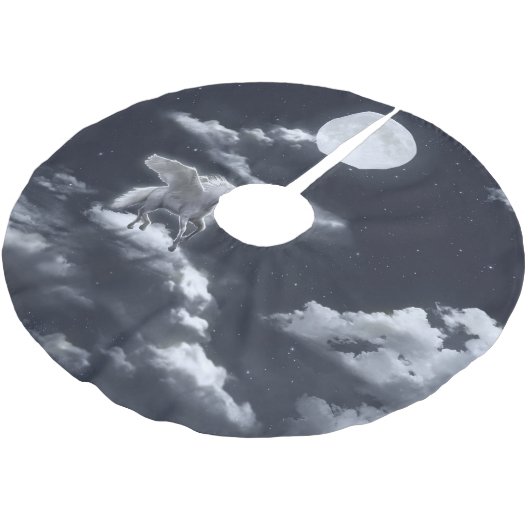 Weißes Pferd: Mondlicht. Polyester Weihnachtsbaumdecke (Schrägansicht)