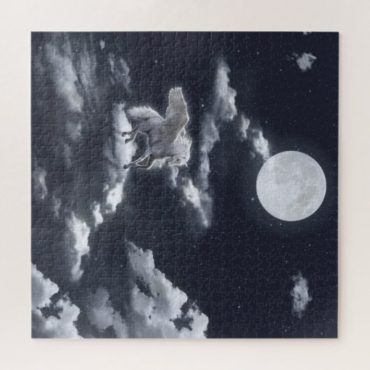 Weißes Pferd: Mondlicht. Puzzle (Horizontal)