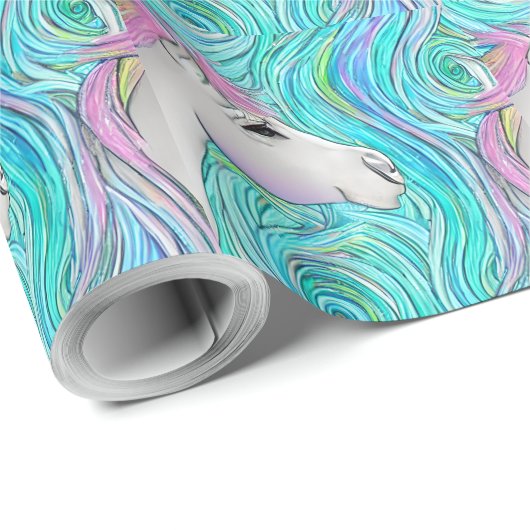 Weißes Pferd Nahtlose Pastellfarben Muster Geschenkpapier (Rolleneckpunkt)