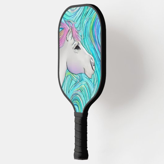 Weißes Pferd Nahtlose Pastellfarben Muster Pickleball Schläger (Links)