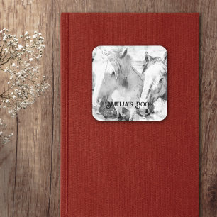 Weißes Pferd Personalisiertes Exlibris Quadratischer Aufkleber