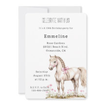 Weißes Pferd Pink Bow Floral Geburtstag