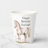 Weißes Pferd Pink Bow Floral Geburtstag Pappbecher (Vorderseite)