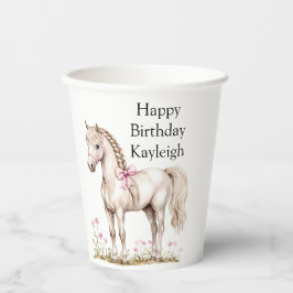 Weißes Pferd Pink Bow Floral Geburtstag Pappbecher