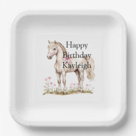 Weißes Pferd Pink Bow Floral Geburtstag Pappteller