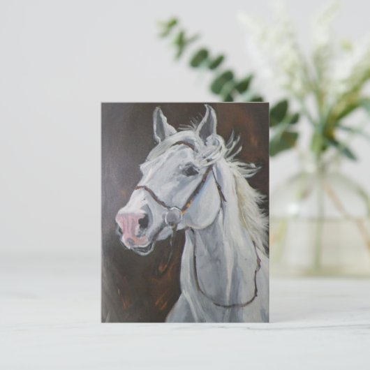 Weißes Pferd Postkarte (Stehend Vorderseite)