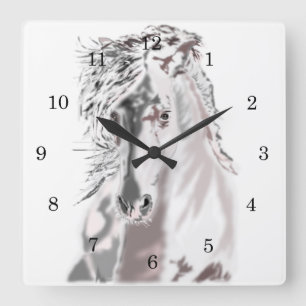 Weißes Pferd Quadratische Wanduhr