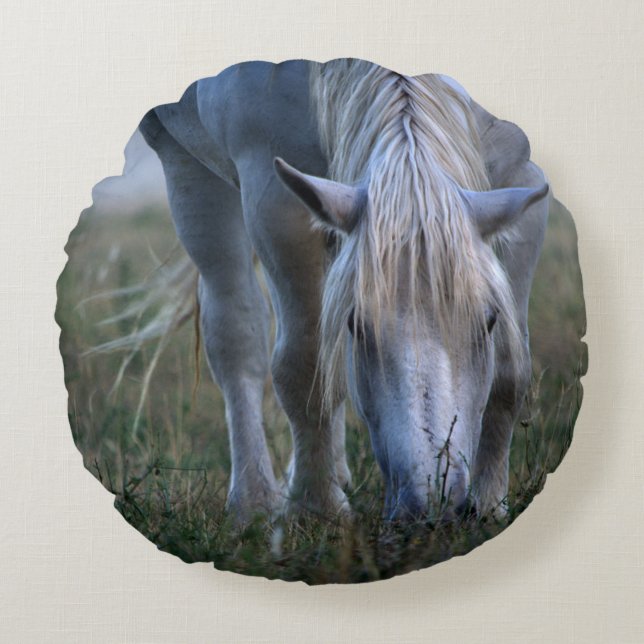 Weißes Pferd Rundes Kissen (Vorderseite)