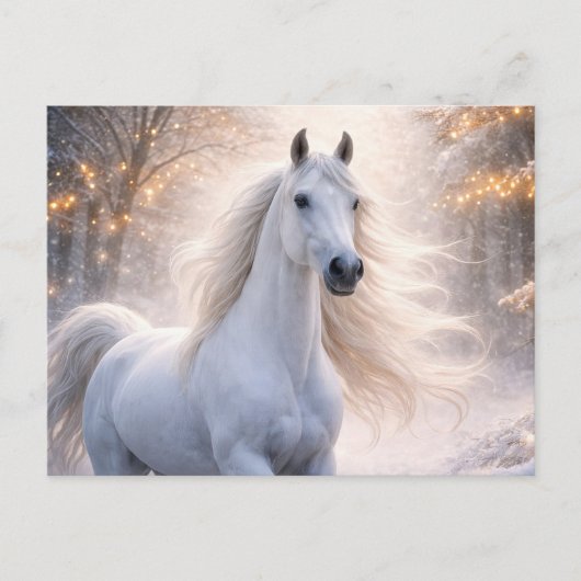 Weißes Pferd Schnee Weihnachten Saison Grüße (Vorderseite)