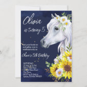 Weißes Pferd Sonnenblumen Cowgirl Geburtstagsparty Einladung (Vorderseite)