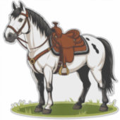 Weißes Pferd Steht Auf Grüner Wiese Aufkleber (Vorderseite)