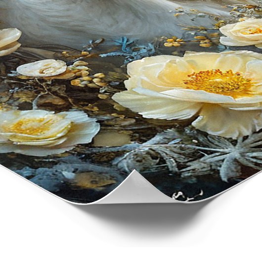 Weißes Pferd und Blume Poster (Ecke)