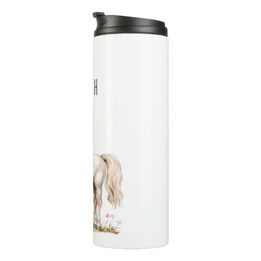 Weißes Pferd und Blume Thermosbecher (Nach rechts gedreht)
