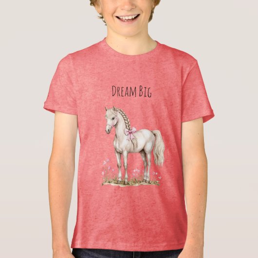 Weißes Pferd und Blume Tri-Blend Shirt (Vorderseite)